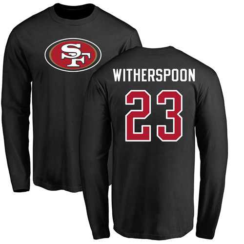 Men San Francisco 49ers Black Ahkello Witherspoon Name and Number Logo 23 Long Sleeve